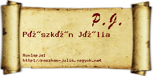 Pászkán Júlia névjegykártya